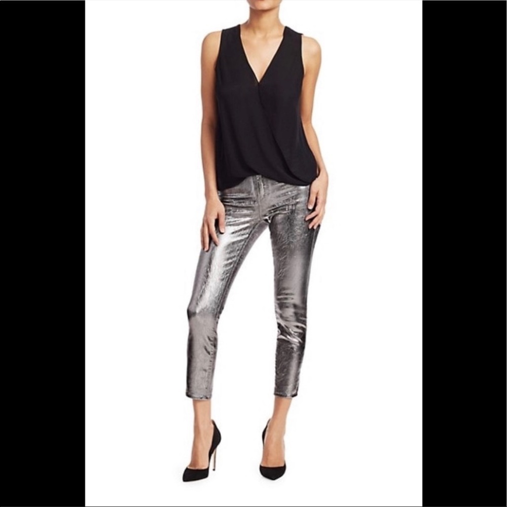 NWOT L’AGENCE Margot high rise crackled foil metallic denim - Picture 4 of 16